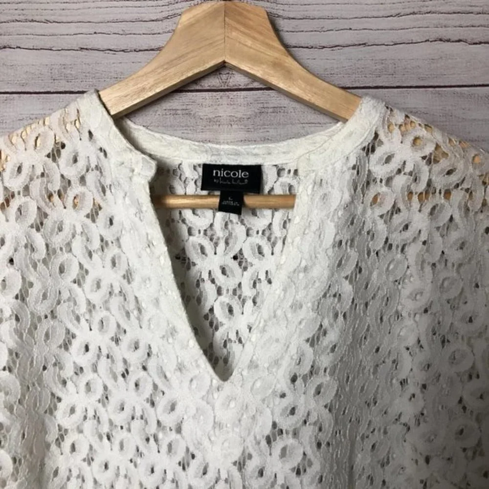 Nicole‎ Miller Eyelet Lace Long Sleeve L